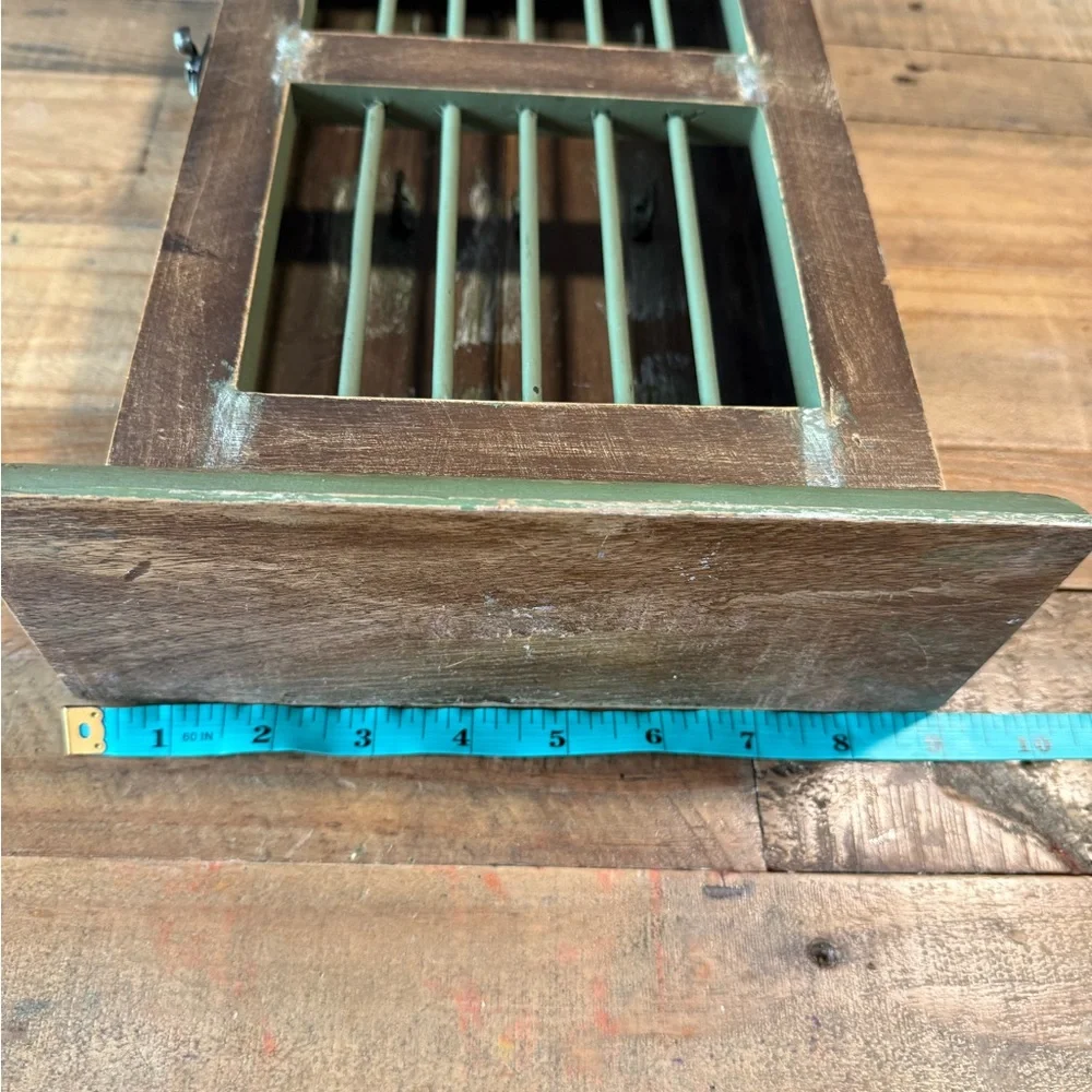 Vintage Rustic Wooden Key Storage with Green Accents